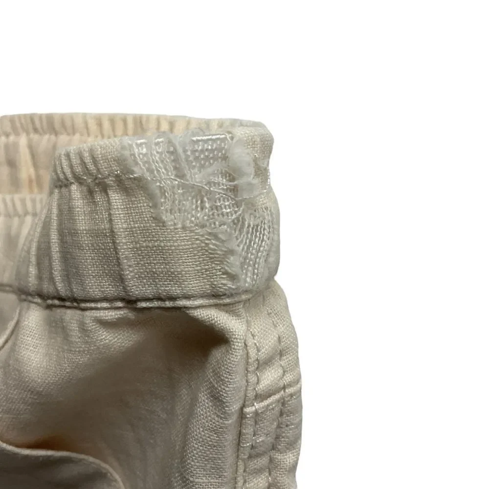 J. Crew Women's Linen Cotton Ankle Pants Size XS Beige Pull On Wide Leg‎